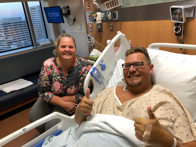 Ryan recovering from a pulmonary embolism at MD Anderson 